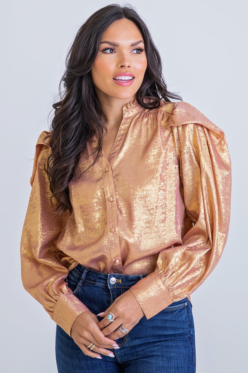 The Karlie Metallic Puff Sleeve Top